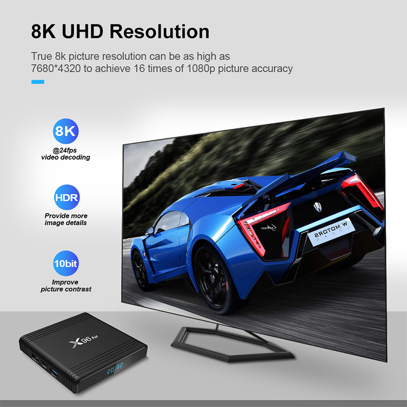 Nuabuy Strong 8K Android TV Box X96 Air Quad Core Amlogic S905X3 Android Media Player Dual Band WiFi 64GB