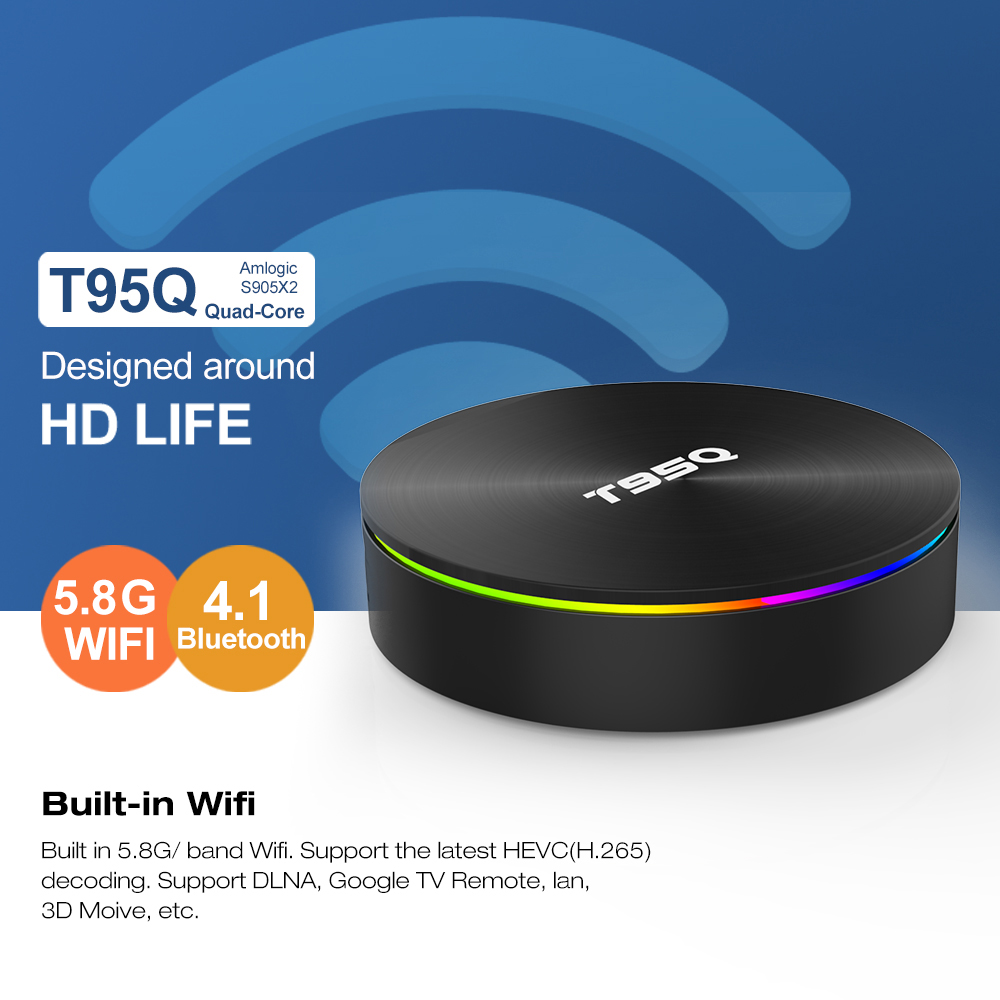 Leadinthebox T95Q Android 9.0 TV BOX 4K Media Player S905X2 Quad Core 2.4G&5GHz Dual Wifi BT4.1 100M tv set box