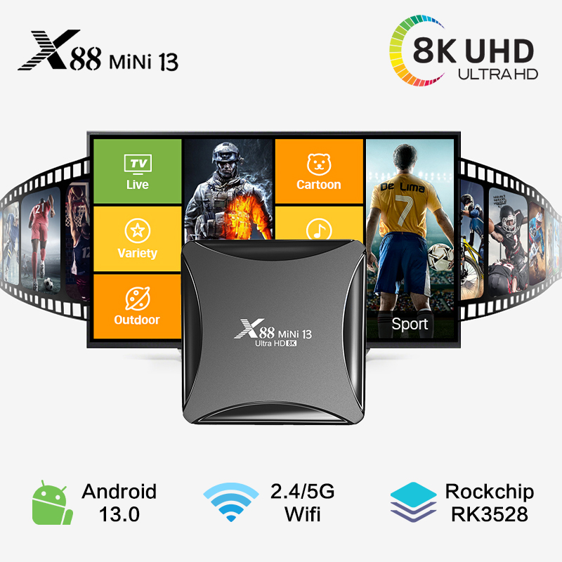 Usevq X88 mini 13 RK3528 Quad-Core Android 13.0 tv box 4GB 64GB 8K UHD iptv box BT5.0 smart IP TV media player