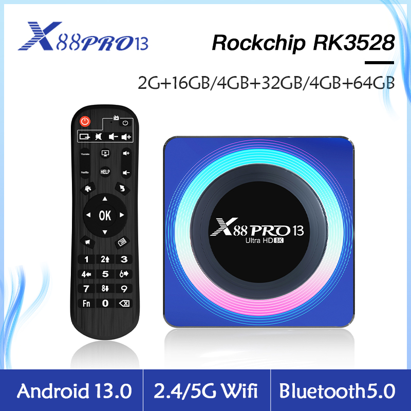 Evybuy IPTV Box X88 PRO13 Android TV Box 13.0 with RK3528, Dual WiFi 2.4/5G, BT5.0, 8K Ultra HD Smart Media Player