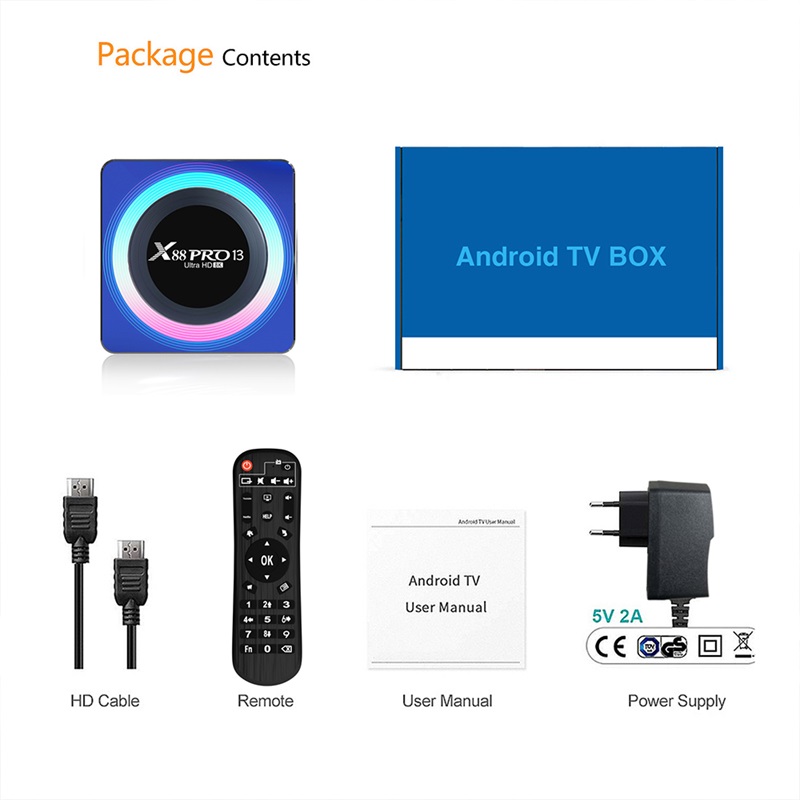 Evybuy IPTV Box X88 PRO13 Android TV Box 13.0 with RK3528, Dual WiFi 2.4/5G, BT5.0, 8K Ultra HD Smart Media Player