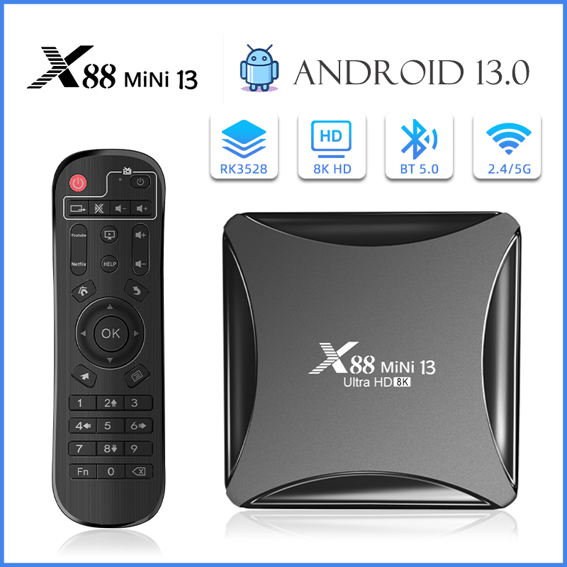 Evybuy Box X88 mini13 Android 13.0 RAM 4GB ROM 32GB WIFI 2.4G 5G 4K TV Box RK3528 Chipset Support USB 2.0 Ethernet LAN Mlutimedia Video Box