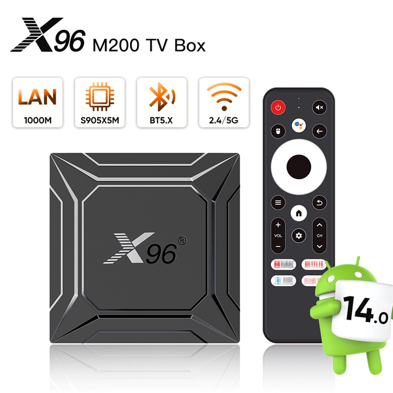 USEVQ X96 M200 Amlogic S905X5M smart tv box Android 14.0 1000M LAN BT5.X 2.4G&5GHZ wifi media box 4K AV1 HDR10+ X96M200 set top box