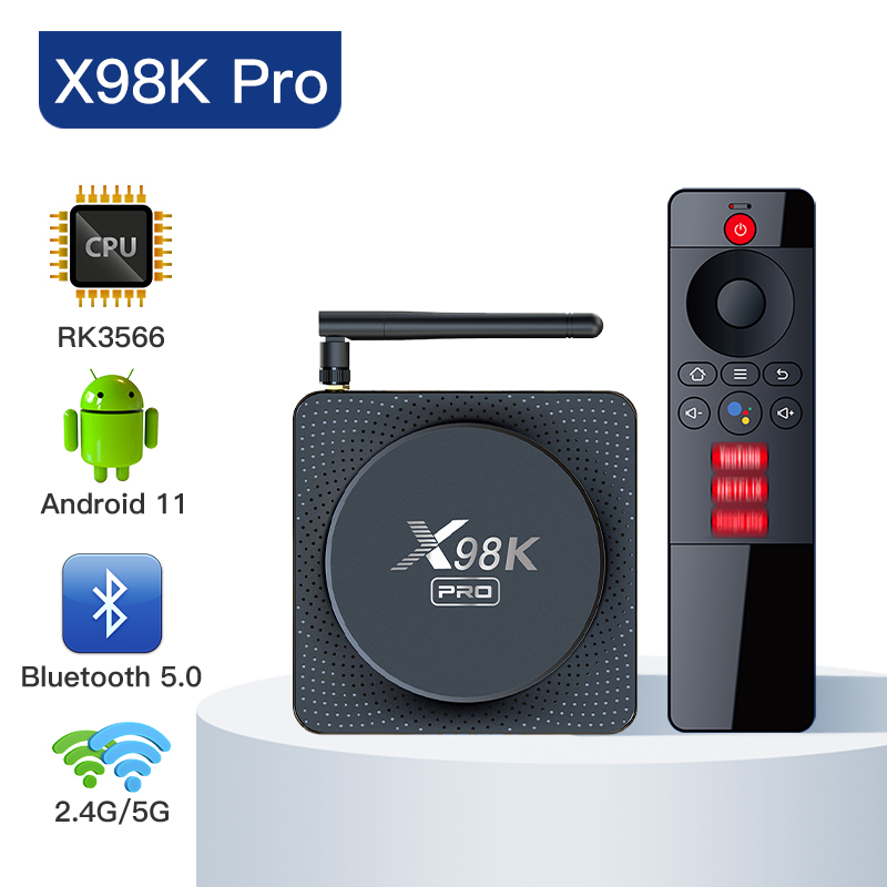 X98K PRO RK3566 Quad Core Android 11.0 TV Box H.265 Dual Band 2.4G/5G WiFi BT 5.0 8K Android Smart Set Top Box
