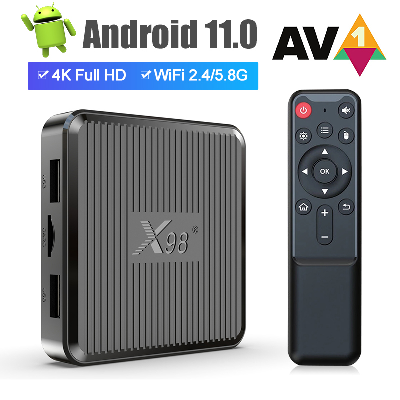 Buywake X98Q Android TV Box 11.0 2GB 16GB smart tv iptv box Amlogic S905W2 Quad Core 2.4G&5.8GHZ wifi AV1 4K H.265 HDR10+ set top box