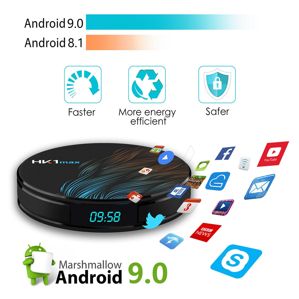 HK1 Max Android TV Box Android 9.0, 2GB RAM 16GB ROM, 4K Ultra HD Media Player, 2.4G WiFi, BT, USB 3.0, Smart TV Box
