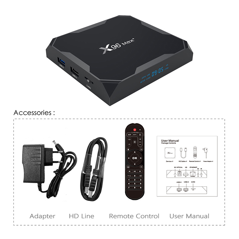 Nuabuy X96MAX Plus Android 10.0 Hot IPTV Box 5G Wifi No IPTV Include Media Player Free Sample